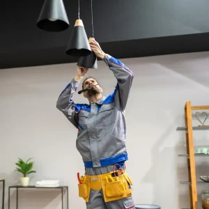 Électricien local installant luminaires